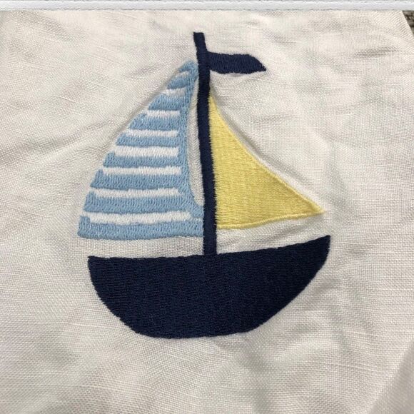 The Oaks Apparel Girls Dress 6 White Linen Blend Tie Back Sailboat Applique - Picture 2 of 5